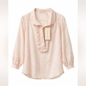 Marie Louise De Monterey Volent Cotton Light Pink Ruffle Collar Shirt - NWT sz10